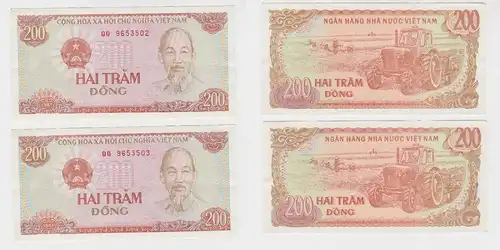 2 x 200 Dông Banknoten Vietnam 1987 (130059)