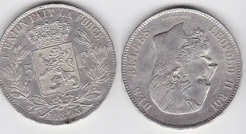 5 Francs Silber Münze Belgien 1873 Leopold II. (116012)