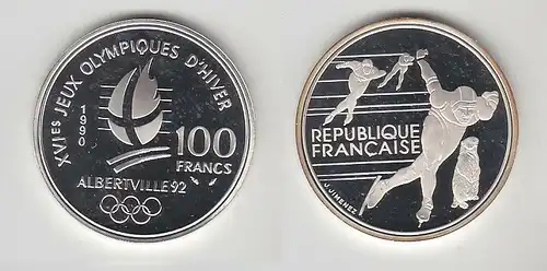 100 Franc Silbermünze Frankreich Olympia 1992 Albertville Eisschnellauf (116093)
