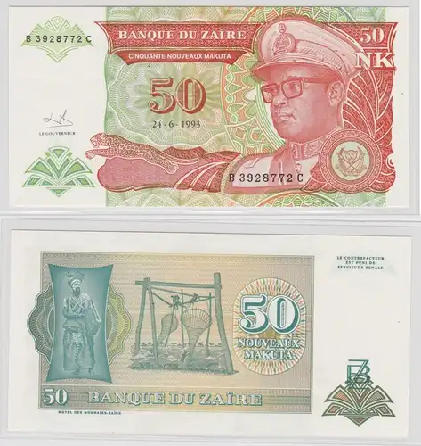 50 Nouveaux Makuta Banknote Zaire Zaïre 24.6.1993 bankfrisch UNC (154210)