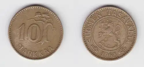 10 Markkaa Messing Münze Finnland 1953 ss (154569)