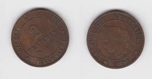 2 Centimes Kupfer Münze Frankreich 1891 A ss+ (154485)