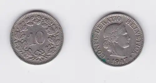 10 Rappen Kupfer Nickel Münze Schweiz 1947 B (118610)