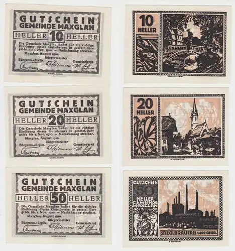 10, 20 und 50 Heller Banknoten Maxglan August 1920 (146391)