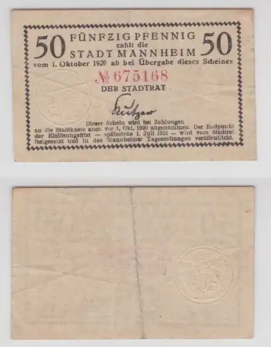 50 Pfennig Banknote Notgeld Stadt Mannheim 1.10.1920 (153176)