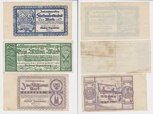 3 x Banknoten Inflation Stadt Regensburg 1923 (152552)
