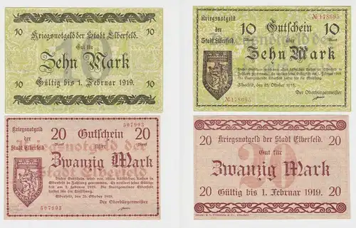 10 & 20 Mark Banknoten Notgeld Stadt Elberfeld 25.10.1918 (153687)