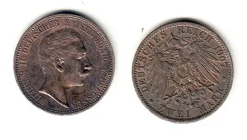 2 Mark Silbermünze Preussen König Wilhelm II 1907 A Jäger 102  (107876)