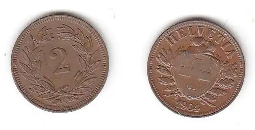 2 Rappen Kupfer Münze Schweiz 1904 B (113916)