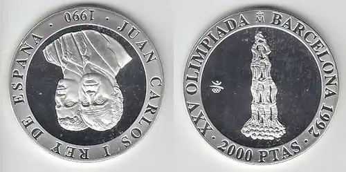 2000 Pesetas Silbermünze Spanien Olympiade Barcelona 1992, 1990 (111898)