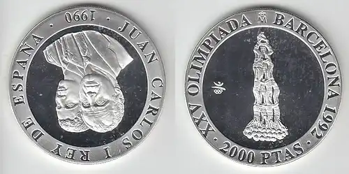 2000 Pesetas Silbermünze Spanien Olympiade Barcelona 1992, 1990 (116957)