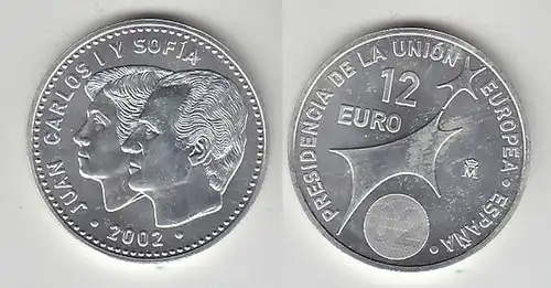 12 Euro Silbermünze Spanien Juan Carlos mit Frau EU Präsidentschaft 2002(116032)