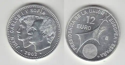 12 Euro Silbermünze Spanien Juan Carlos mit Frau EU Präsidentschaft 2002(116810)