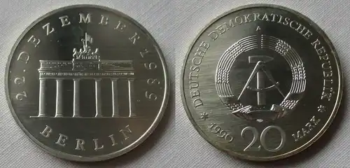 DDR Gedenk Münze 20 Mark Brandenburger Tor Silber 1990 Stempelglanz (139945)