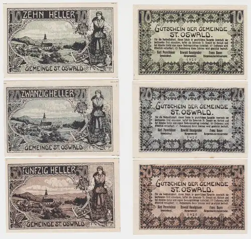 10, 20 und 50 Heller Banknote St. Oswald 1920 (144038)