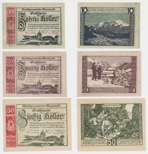 10, 20 und 50 Heller Banknoten Mariazell (133685)