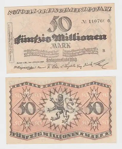 50 Millionen Mark Banknote Notgeld Kreisgemeinde Pfalz Speyer 1.10.1923 (153875)