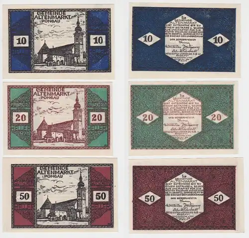 3 Banknoten 10 bis 50 Heller Notgeld Gemeinde Altenmarkt 1920 (152342)