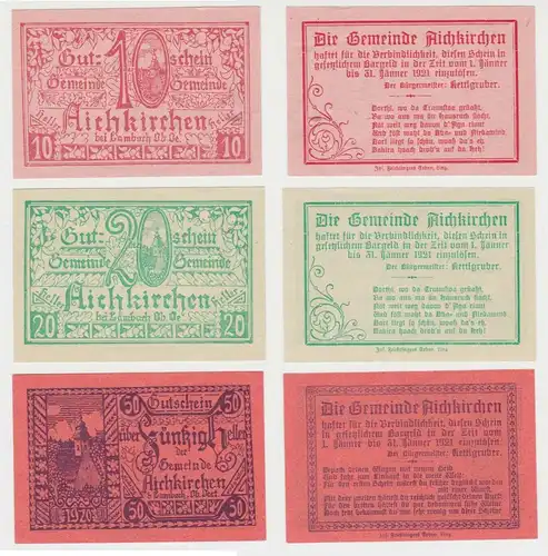 3 Banknoten 10 bis 50 Heller Notgeld Marktgemeinde Aichkirchen (154612)