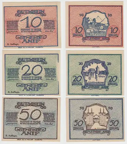 3 Banknoten 10 und 50 Heller Notgeld Gemeinde Anif II. Auflage (154021)