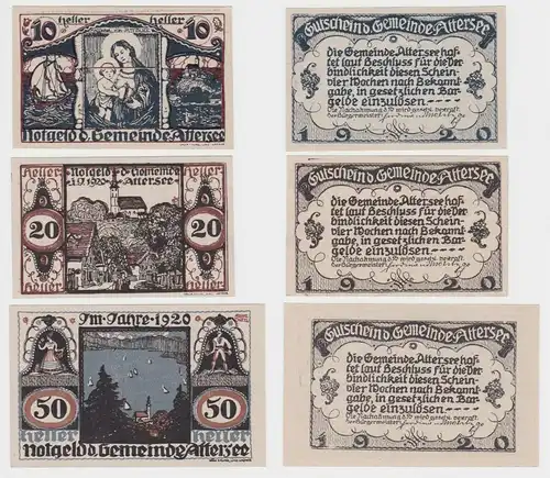 3 Banknoten 10 bis 50 Heller Notgeld Gemeinde Attersee 1920 (154287)