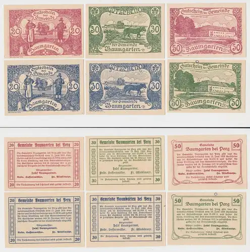 6 Banknoten 10 bis 50 Heller Notgeld Gemeine Baumgarten bei Berg (150161)