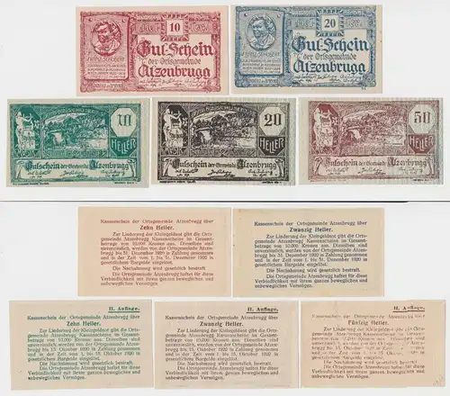 5 Banknoten 10 bis 50 Heller Notgeld Ortsgemeinde Atzenbrugg (154110)