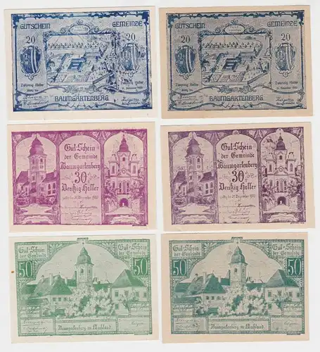 6 Banknoten 20 bis 50 Heller Notgeld Gemeinde Baumgarten im Machland (154490)