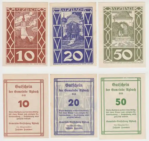 3 Banknoten 10 bis 50 Heller Notgeld Gemeinde Atzbach (151478)