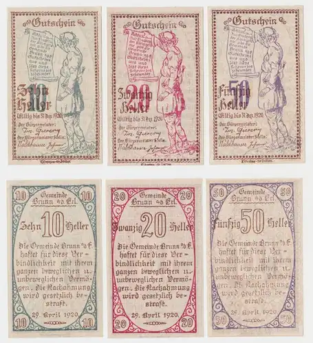 3 Banknoten 10 bis 50 Heller Notgeld Gemeinde Brunn a.d. Erl (154564)