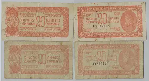 2 x 20 Dinar Banknote Jugoslawien 1944 Soldat Partisan  P51 (152525)