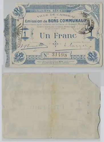 1 Franc Banknote Frankreich Notgeld Ville de Cambrai 1914 (152952)