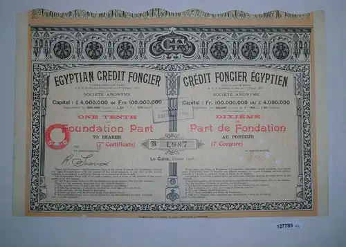 1/10 Aktie 20 Pfund 500 Franc Egyptian Credit Foncier Kairo Februar 1905 /127789
