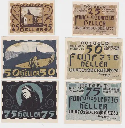25, 50 und 75 Heller Banknote Ulrichsberg 05.05.1920 (130992)