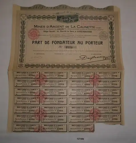 10 Francs Aktie Mines d'Argent de la Caunette Carcassonne 15. Jan. 1923 (127486)