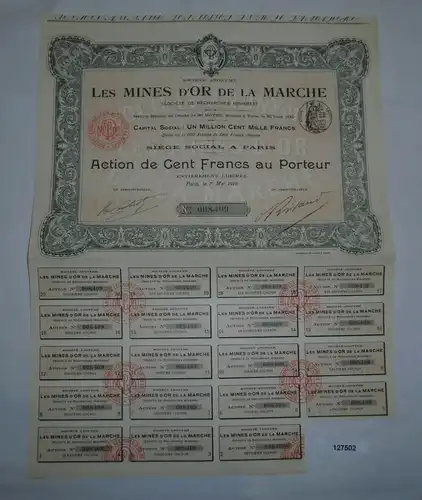 10 Francs Aktie Les Mines d'Or de la Marche Paris 1. Mai 1912 (127502)