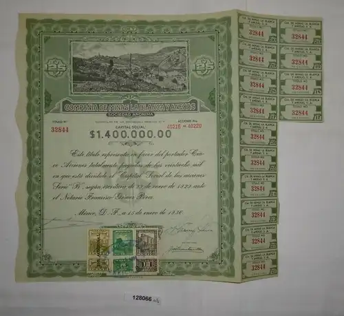 125 Pesos Aktie Compania de Minas la Blanca y Anexas Mexiko 1936 (128066)