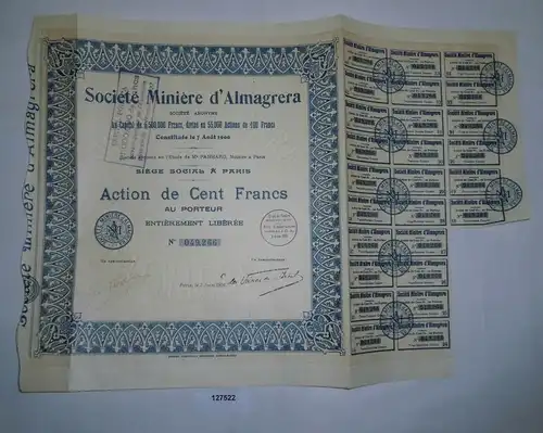 100 Francs Aktie Société Minière d'Almagrera Paris 2. Juni 1926 (127522)