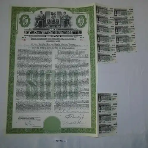 1000 Dollar Aktie New York, New Haven and Hartford Railroad 1. Jan 1953 (127860)