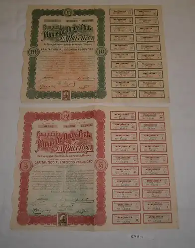 5 + 10 Aktien à 2 Peso Aktie Compañia de las Minas "La Preciosa" 1909 (127411)