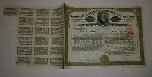 Aktie 4 zu 200 Peso Ferrocarriles Nacionales de México New York 1909 (126712)