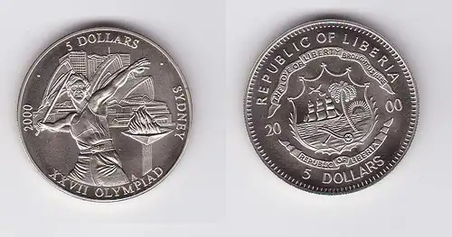 5 Dollar Nickel Münze Liberia 2000 Speerwerfer, Olympiade Sydney (119769)