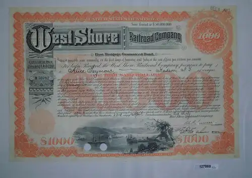 1000 Dollar Aktie West Shore Railroad Company 23. April 1930 (127868)