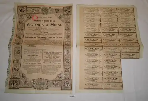 500 Francs Aktie Compagnie du chemin de fer de Victoria A Minas 1906 (127980)