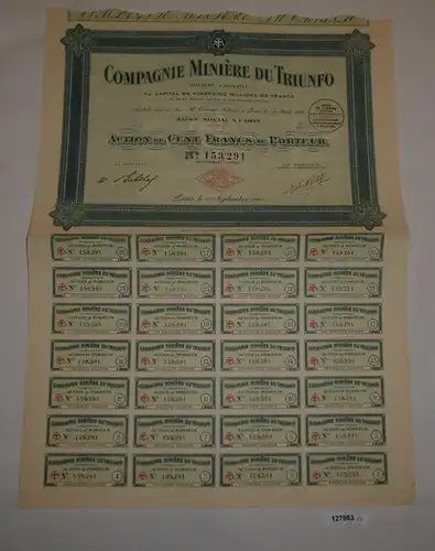 100 Francs Aktie Compagnie Minière du Triunfo Paris 1. September 1924 (127983)