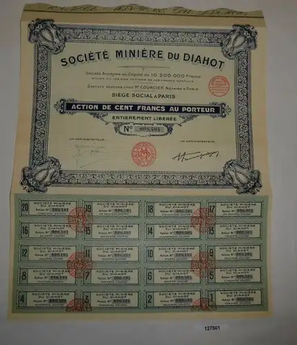 10 Francs Aktie Société Minière du Diahot Paris 16. April 1929 (127501)