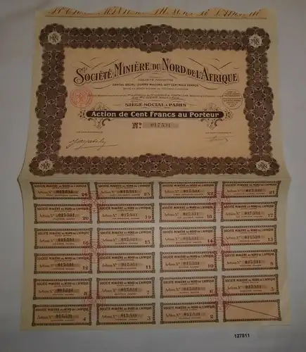 100 Francs Aktie Société Minière du Nord de l'Afrique Paris 16.Juni 1927 /127811