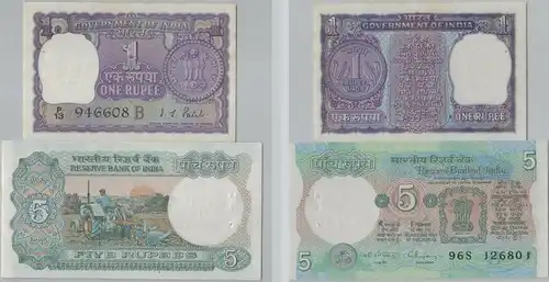1 und 5 Rupie Banknote Indien India (146990)