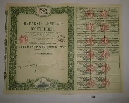 250 Francs Aktie Compagnie Générale d'Outre-Mer Paris 1. Juli 1927 (127999)