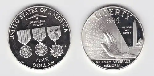 1 Dollar Silber Münze USA 1994 Vietnam Veteranen Gedenkstätte PP (124516)